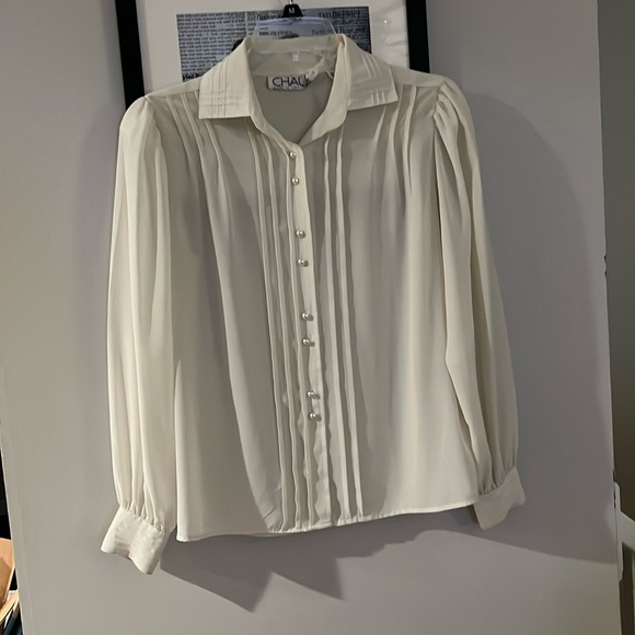 80s Off-White Button-Up Blouse - Picture 1 of 4